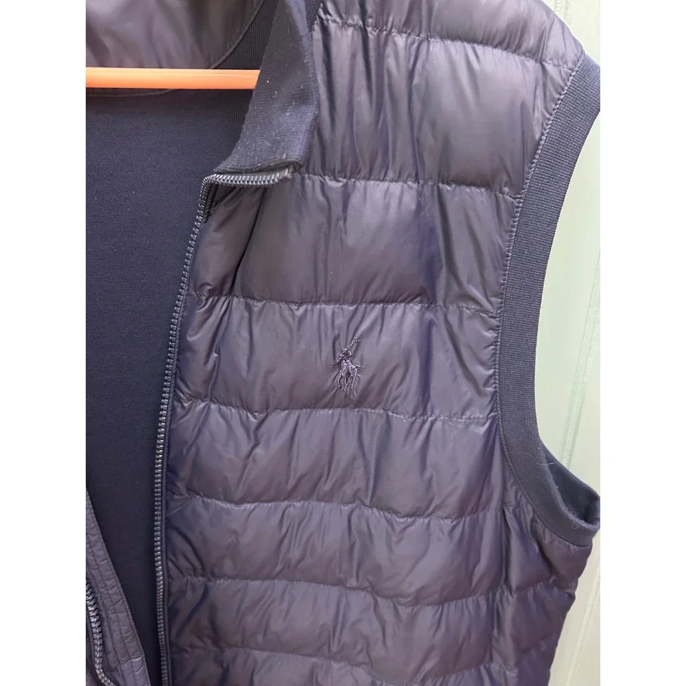 Polo Ralph Lauren Mens Navy Blue Hybrid Quilted Puffer Vest XL Full Zip Knit